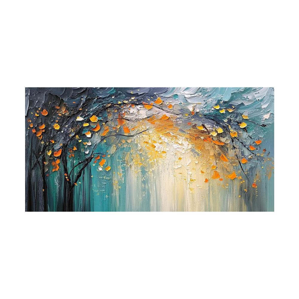 Knife Blue Golden Forest Oil Painting