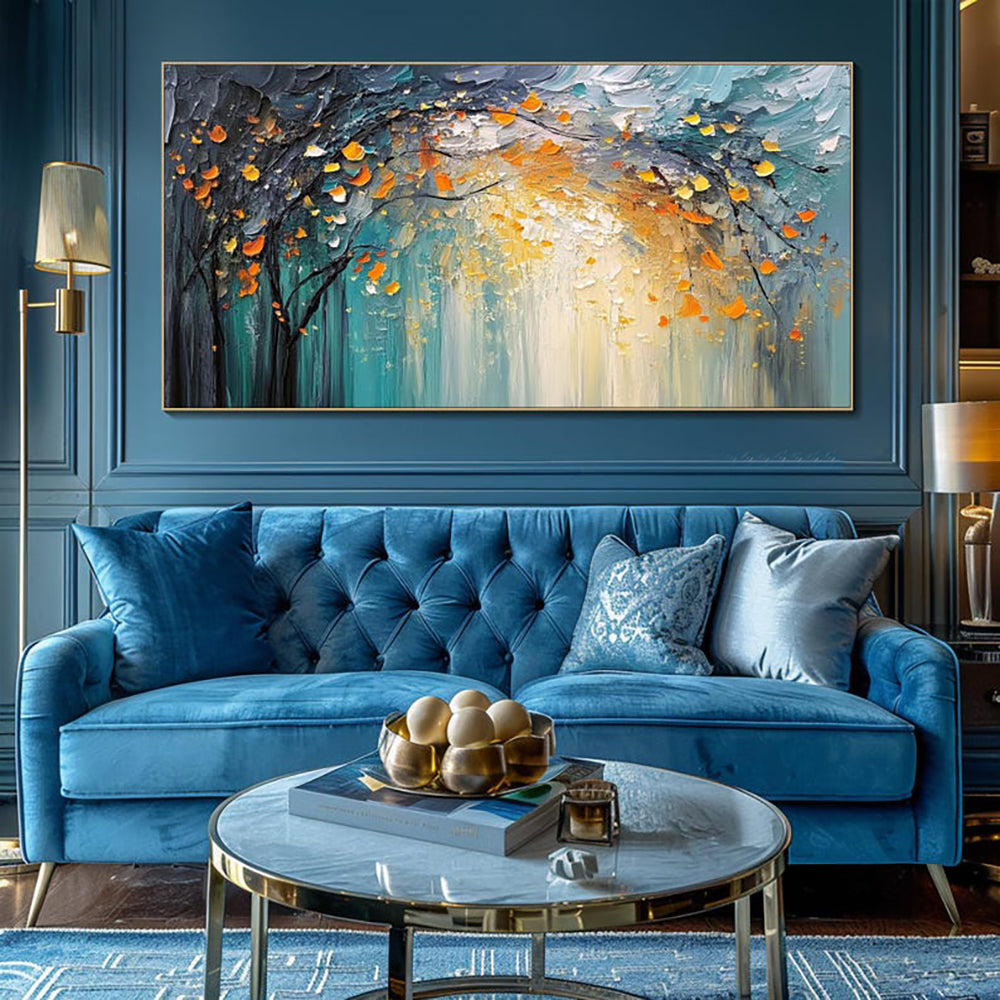 Knife Blue Golden Forest Oil Painting