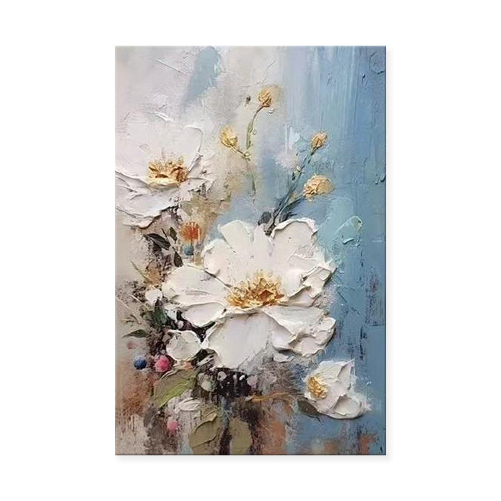 Thick Texture White Floral Oil Painting
