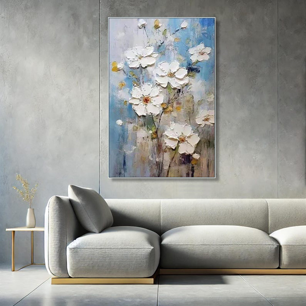 Thick Texture White Floral Oil Painting