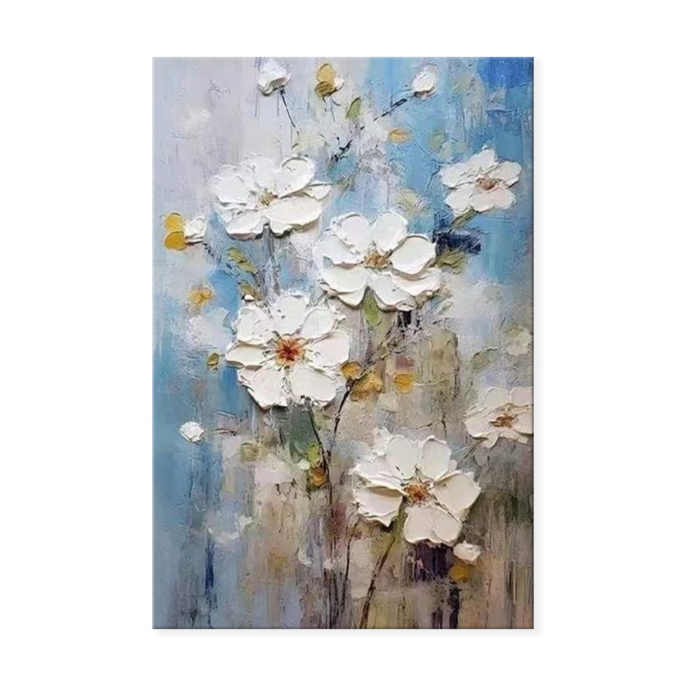 Thick Texture White Floral Oil Painting