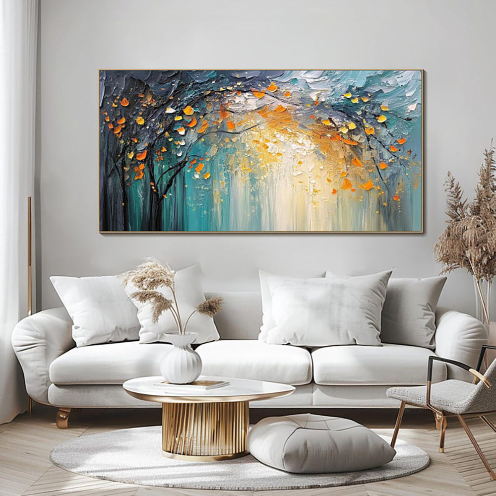 Knife Blue Golden Forest Oil Painting