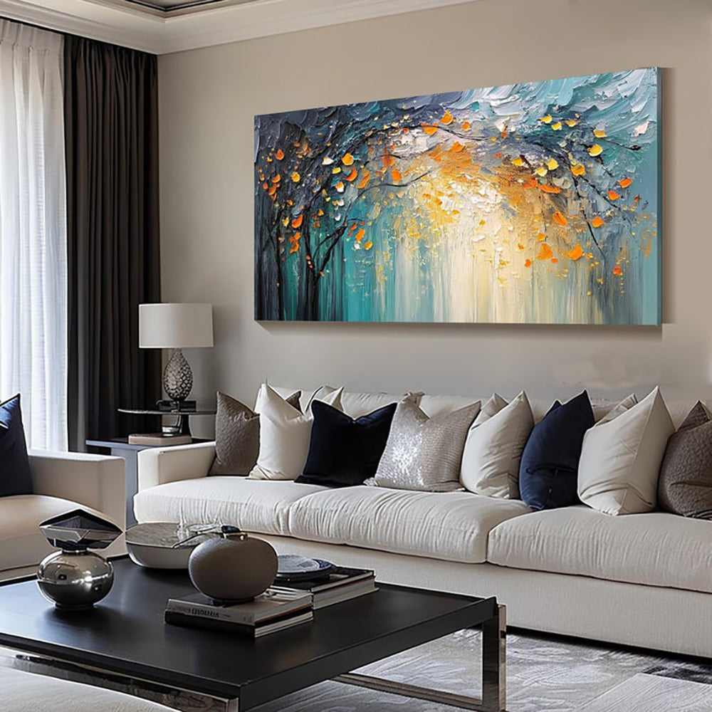 Knife Blue Golden Forest Oil Painting