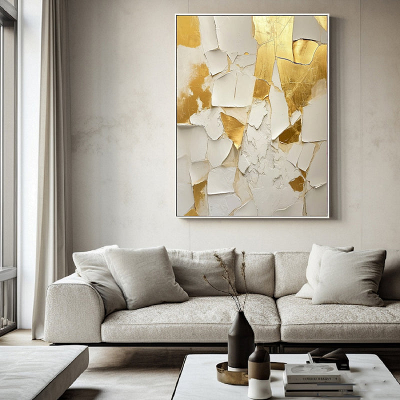 Golden White Minimalist Texture Oil Painting