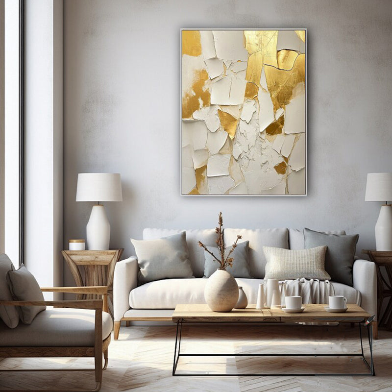 Golden White Minimalist Texture Oil Painting