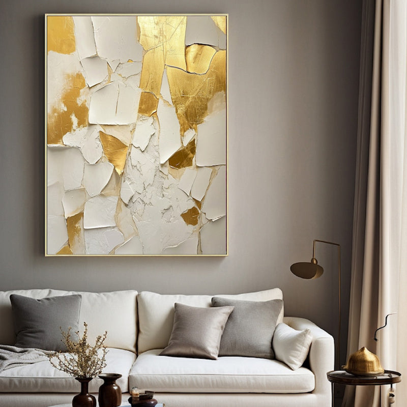 Golden White Minimalist Texture Oil Painting
