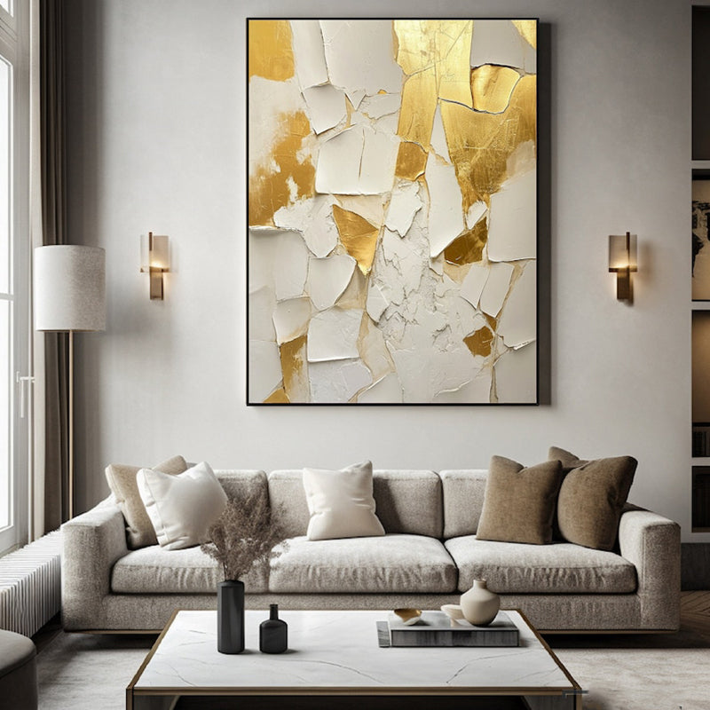 Golden White Minimalist Texture Oil Painting