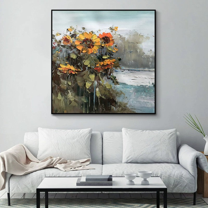 Rural Sunflower Landscape Oil Painting