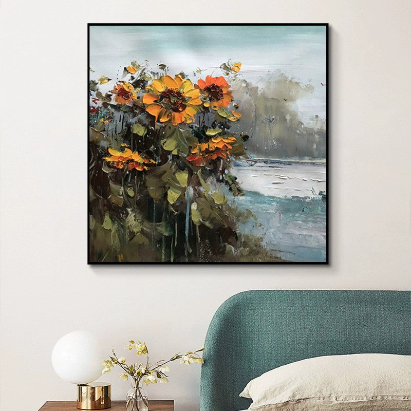 Rural Sunflower Landscape Oil Painting