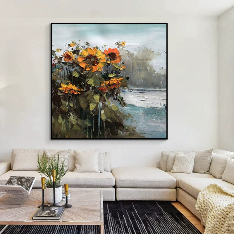 Rural Sunflower Landscape Oil Painting