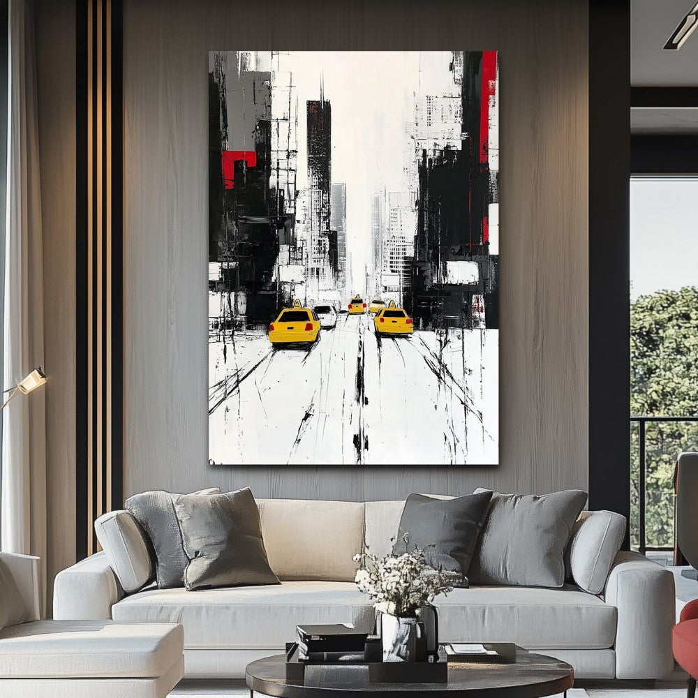 Black White Street Scene Oil Painting