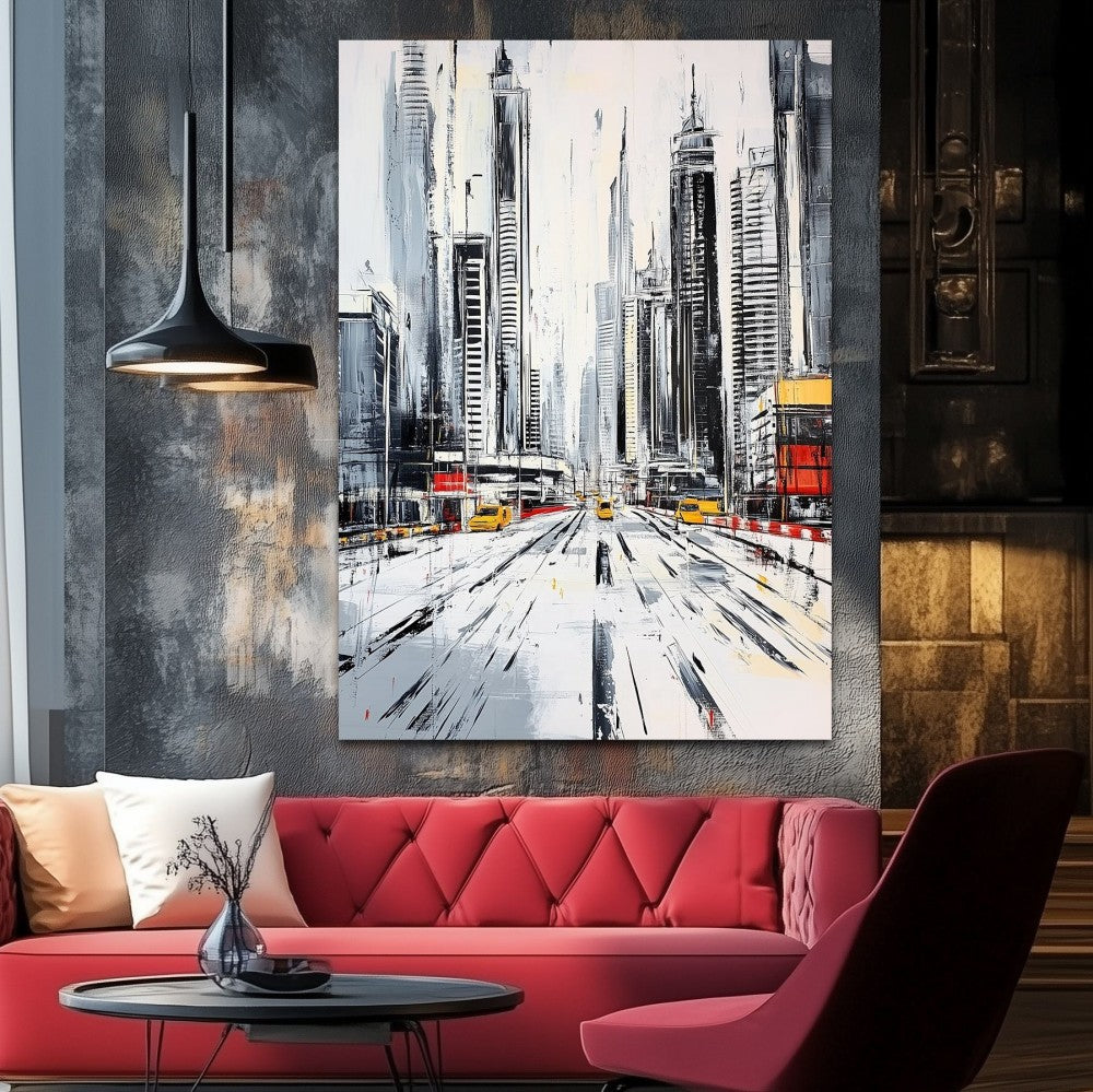 Black White Street Scene Oil Painting