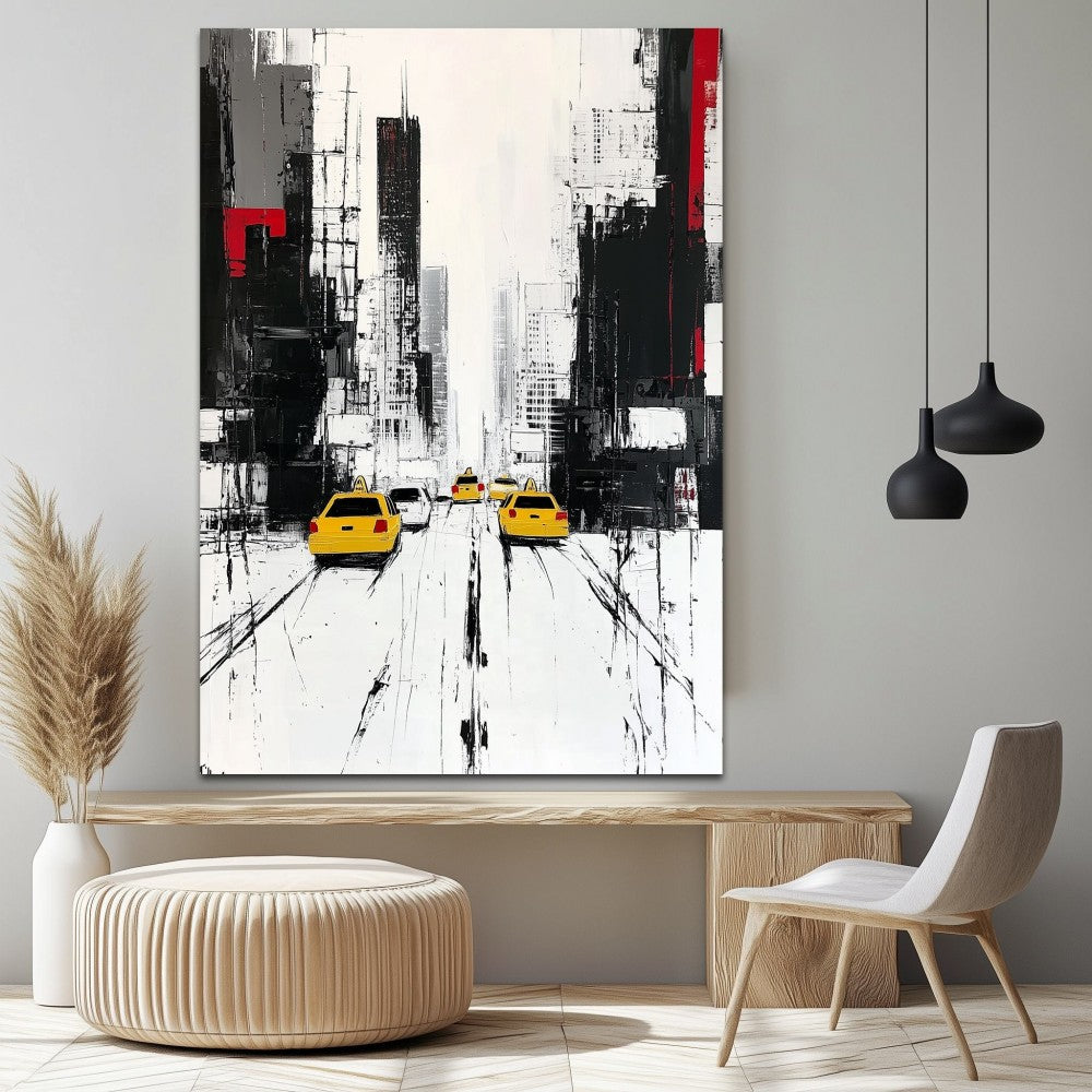 Black White Street Scene Oil Painting
