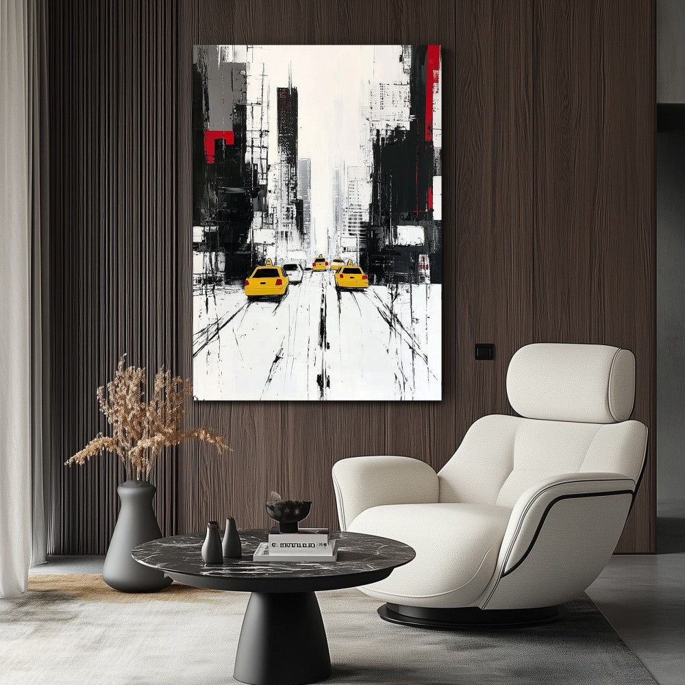 Black White Street Scene Oil Painting