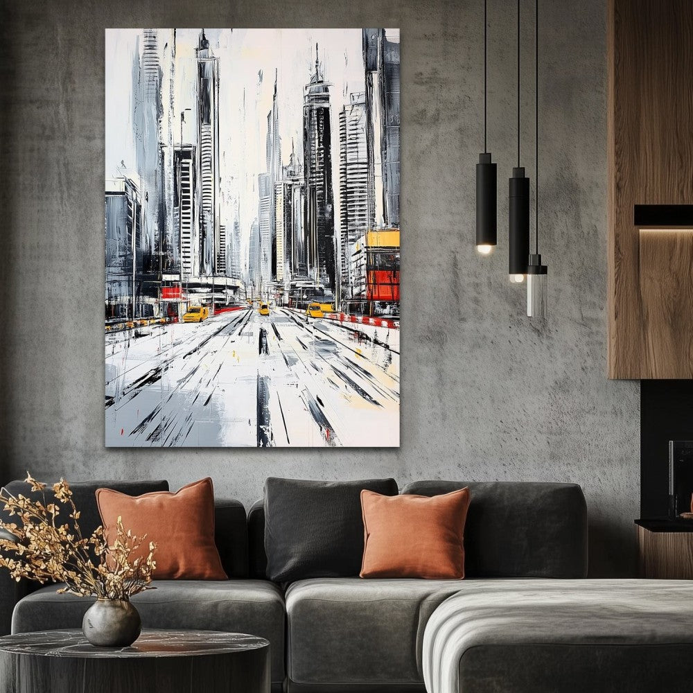 Black White Street Scene Oil Painting