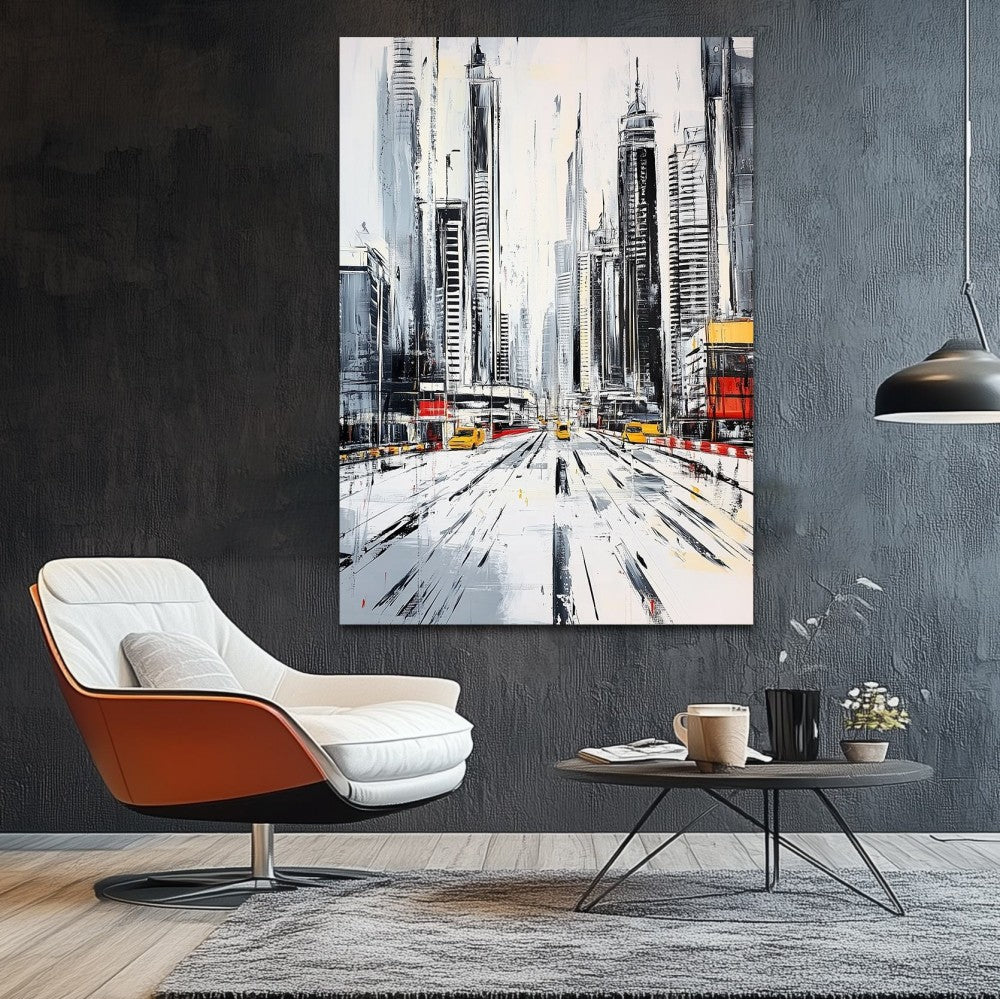 Black White Street Scene Oil Painting