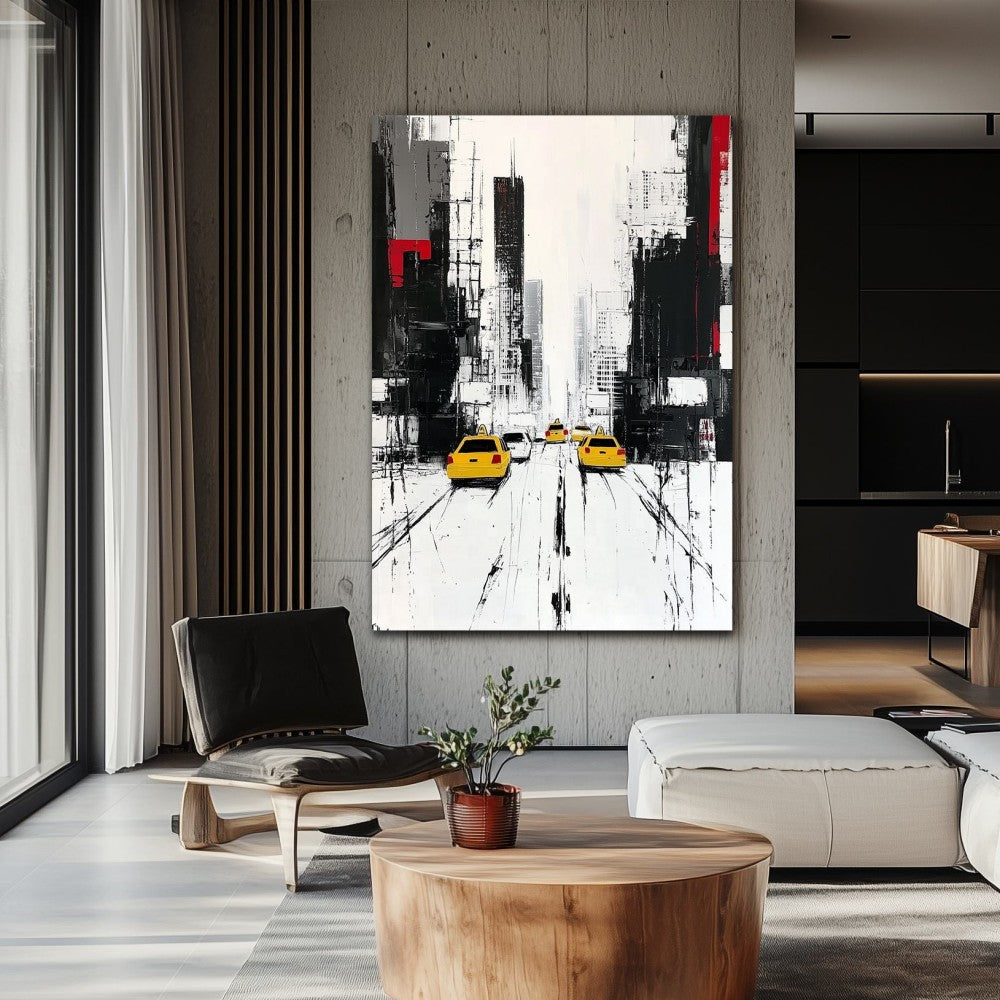 Black White Street Scene Oil Painting