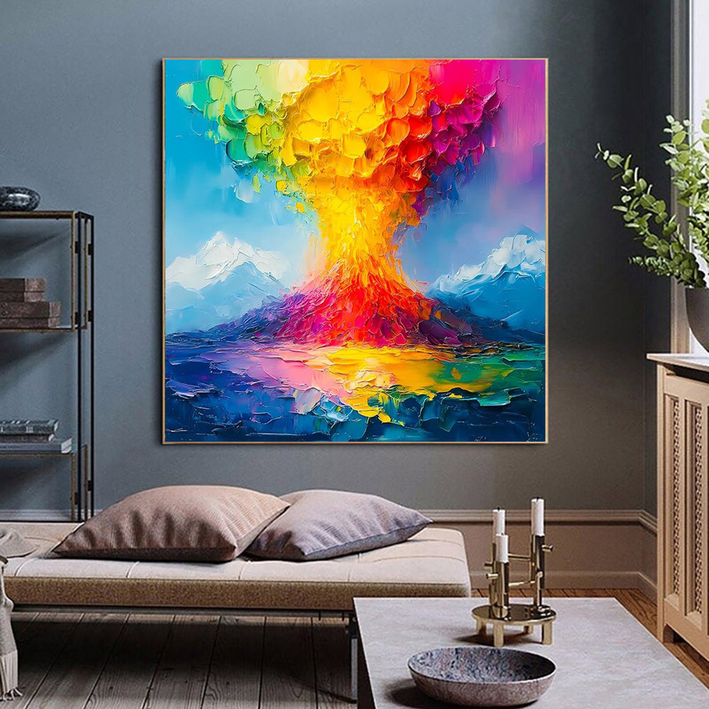 Knife Volcano Landscape Oil Painting