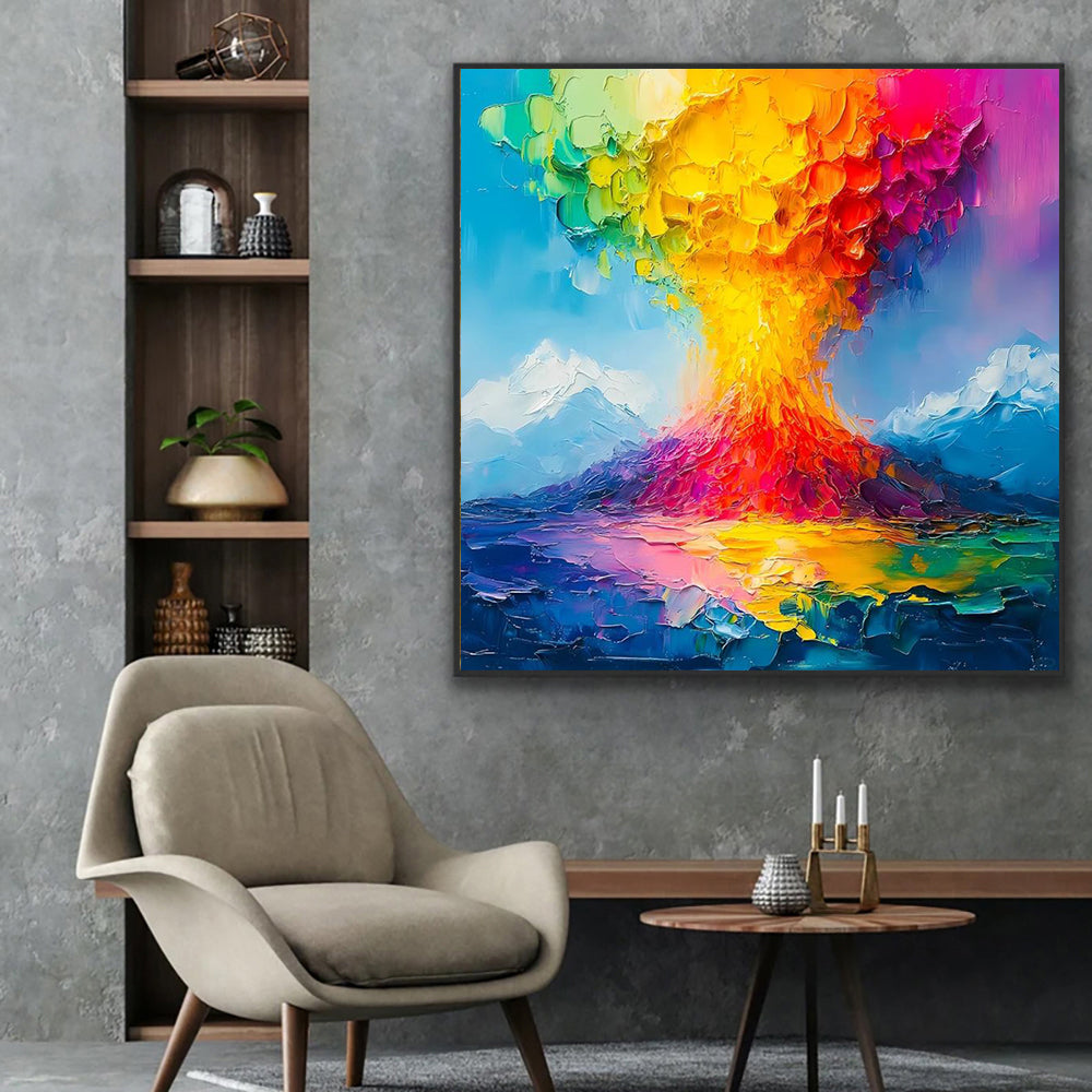 Knife Volcano Landscape Oil Painting