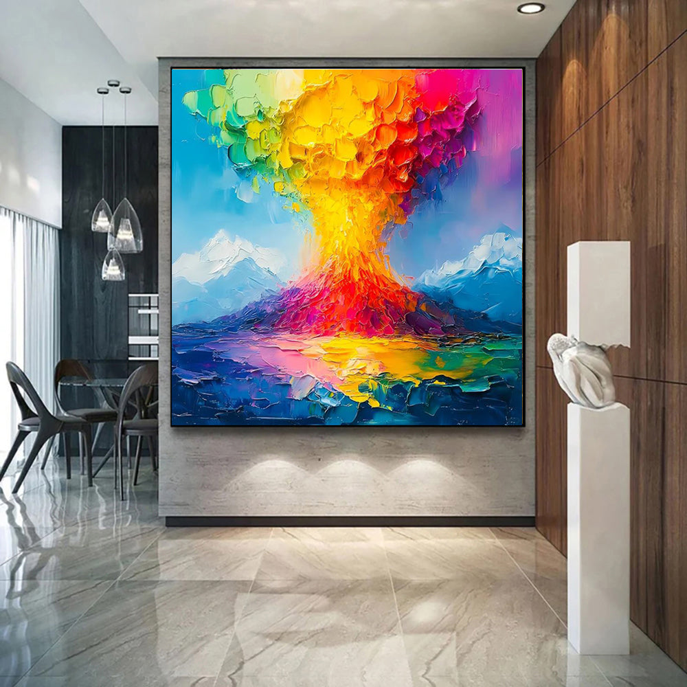 Knife Volcano Landscape Oil Painting