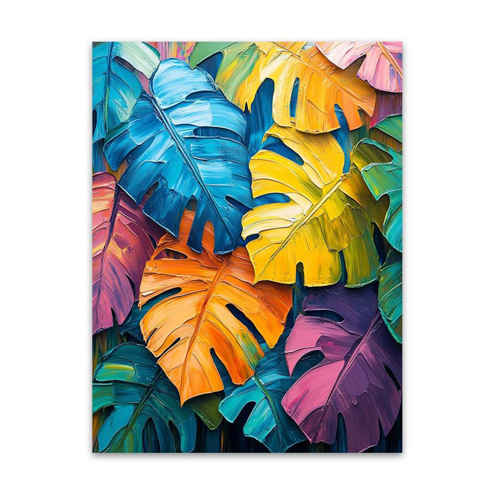 Colorful Monstera Leaf Oil Painting