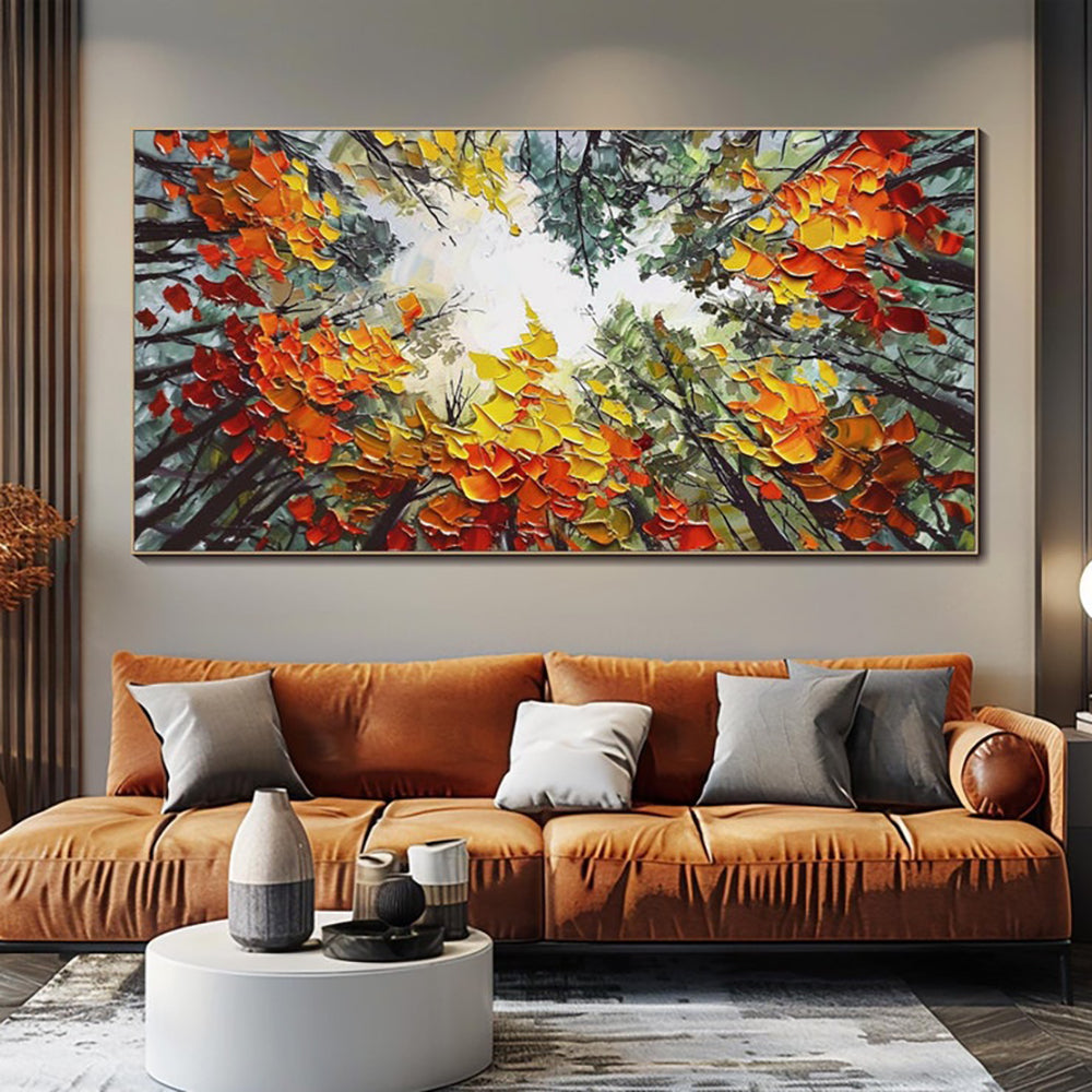 Orange Birch Forest Oil Painting