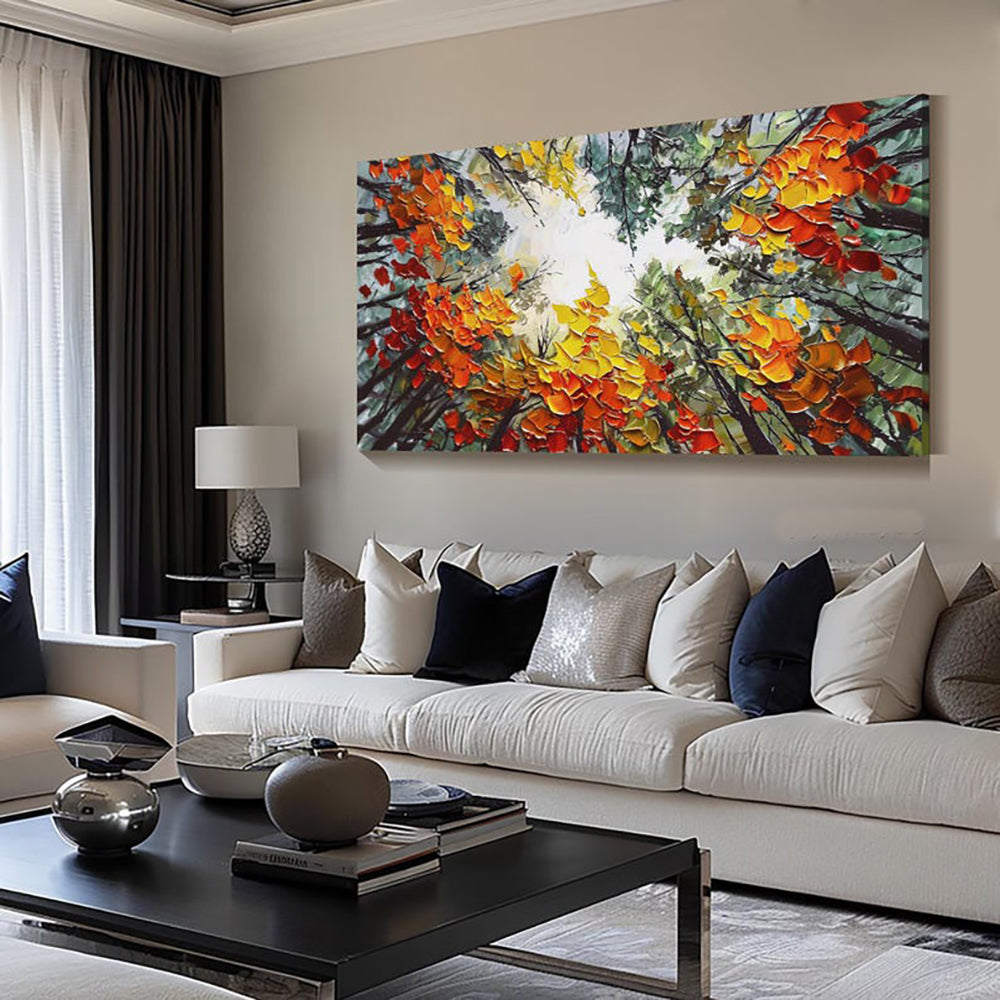 Orange Birch Forest Oil Painting