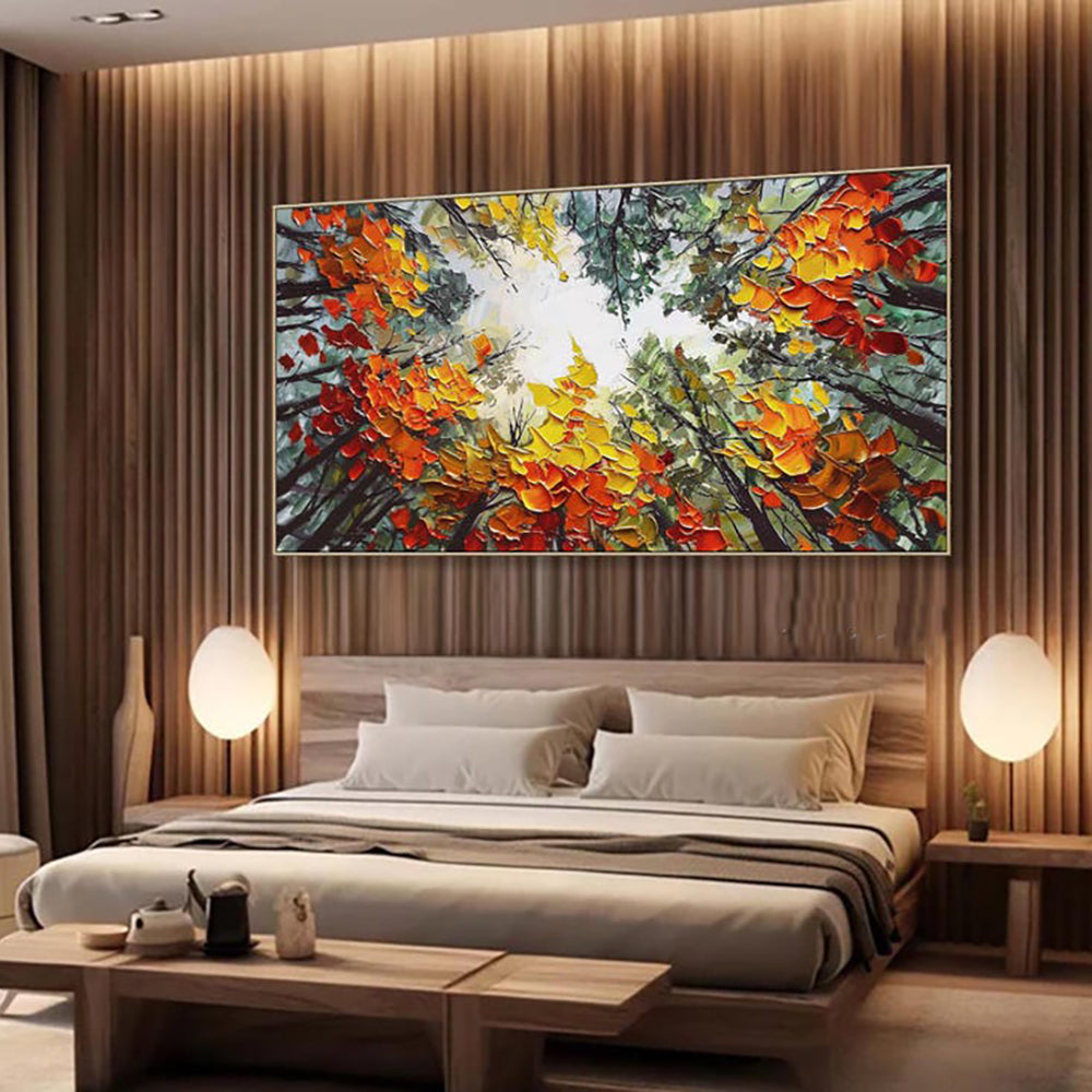 Orange Birch Forest Oil Painting