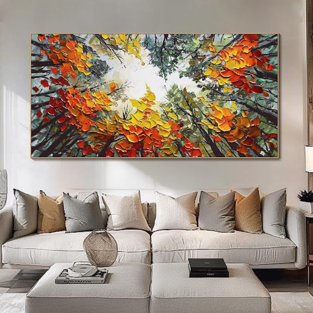 Orange Birch Forest Oil Painting