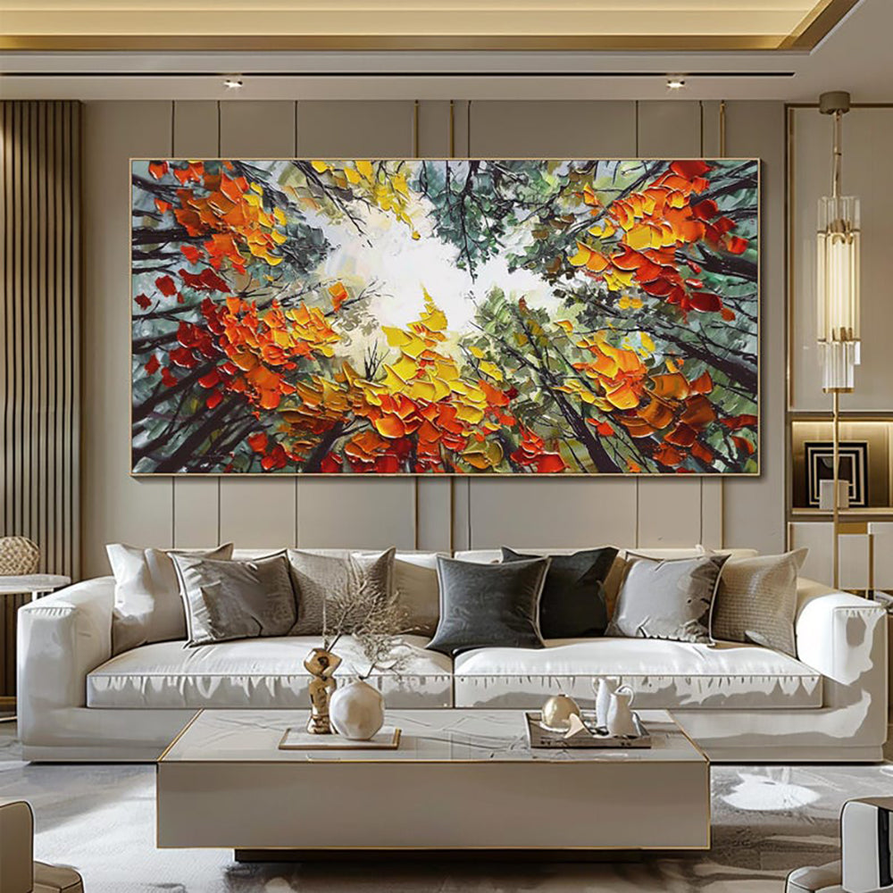 Orange Birch Forest Oil Painting
