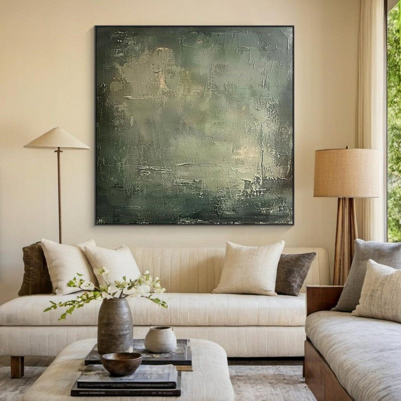 Geometric Minimalist Green Oil Painting