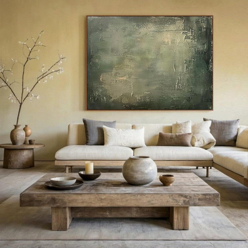 Geometric Minimalist Green Oil Painting