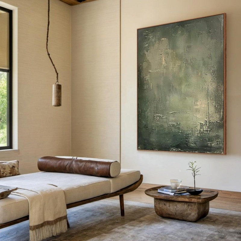 Geometric Minimalist Green Oil Painting