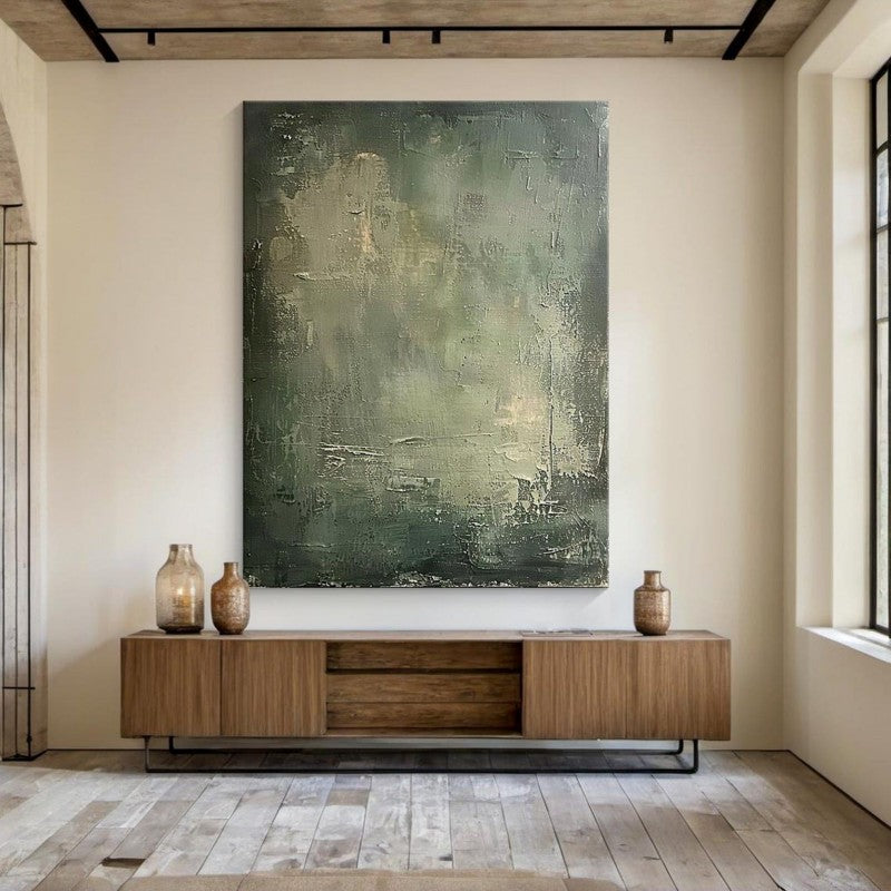 Geometric Minimalist Green Oil Painting