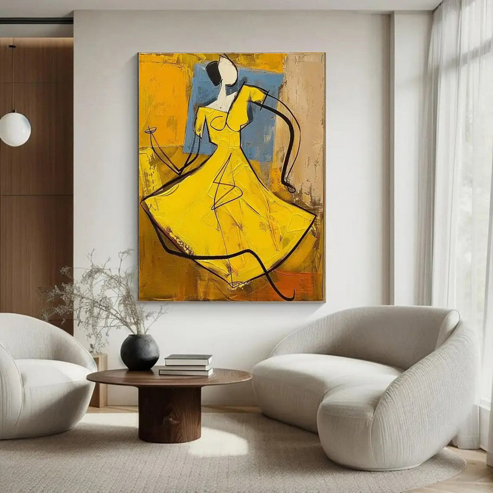 Yellow Texture Figure Oil Painting