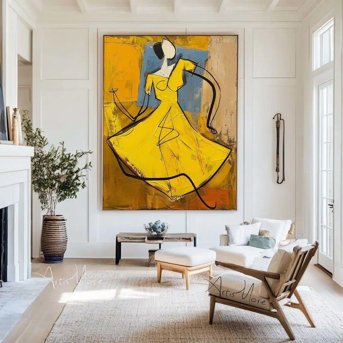 Yellow Texture Figure Oil Painting