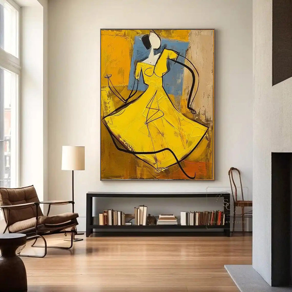 Yellow Texture Figure Oil Painting