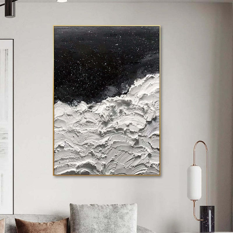 Black White Seawave Stars Oil Painting