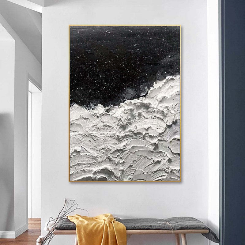Black White Seawave Stars Oil Painting