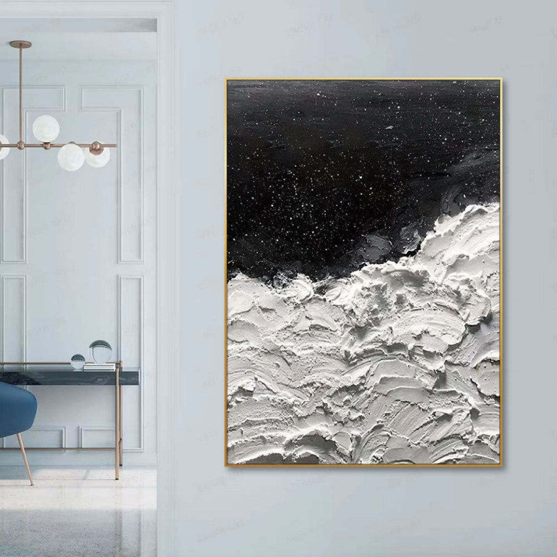 Black White Seawave Stars Oil Painting