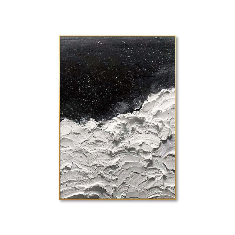 Black White Seawave Stars Oil Painting