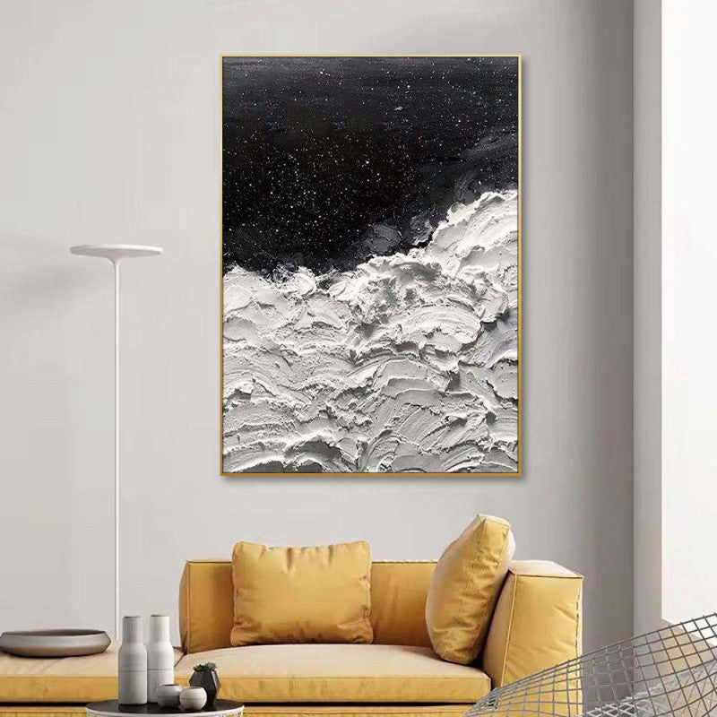 Black White Seawave Stars Oil Painting