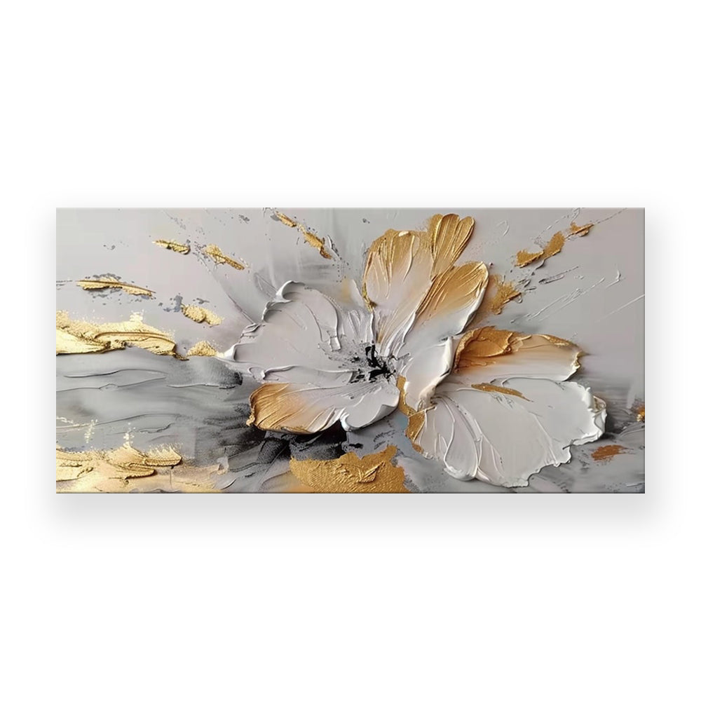 Golden White Floral Oil Painting